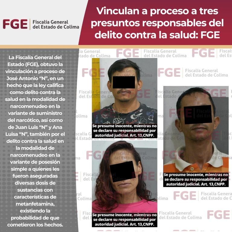 Vinculan a proceso a tres presuntos responsables del delito contra la salud: FGE