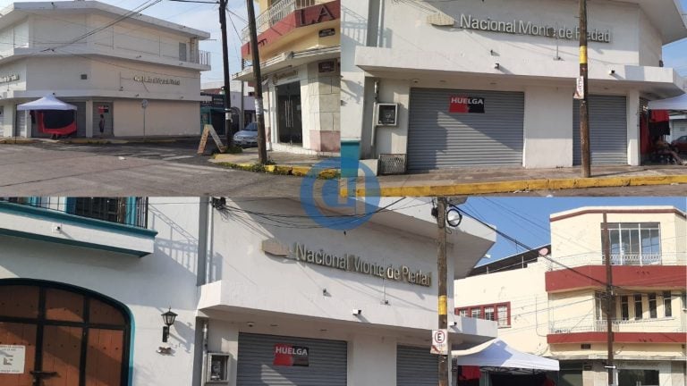 Sucursales del Nacional Monte de Piedad en Colima colocan Banderas de Huelga