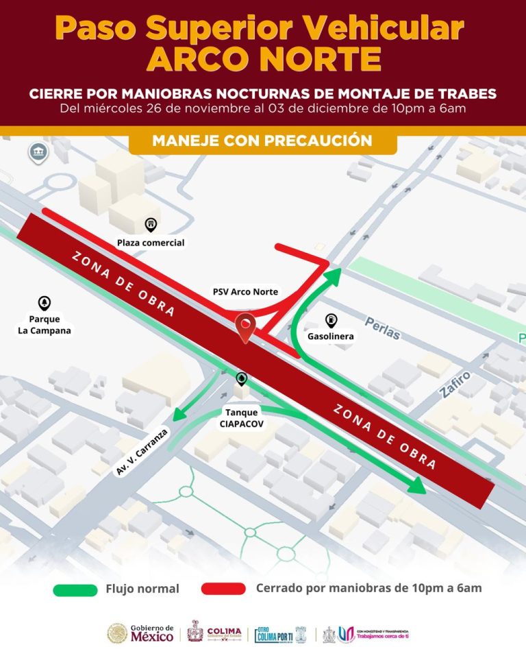 Este miércoles inician cierres nocturnos temporales en la construcción del Arco Norte