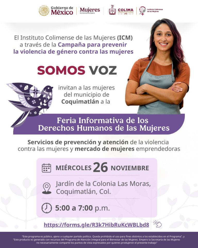 ICM realiza este miércoles la Feria de los Derechos Humanos de las Mujeres en Coquimatlán