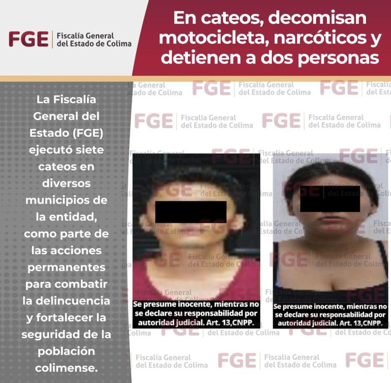 En cateos, decomisan motocicleta, narcóticos y detienen a dos personas