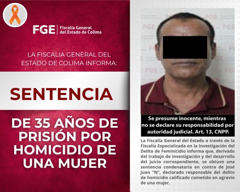 Obtiene Fiscalía sentencia de 35 años de prisión por homicidio de una mujer