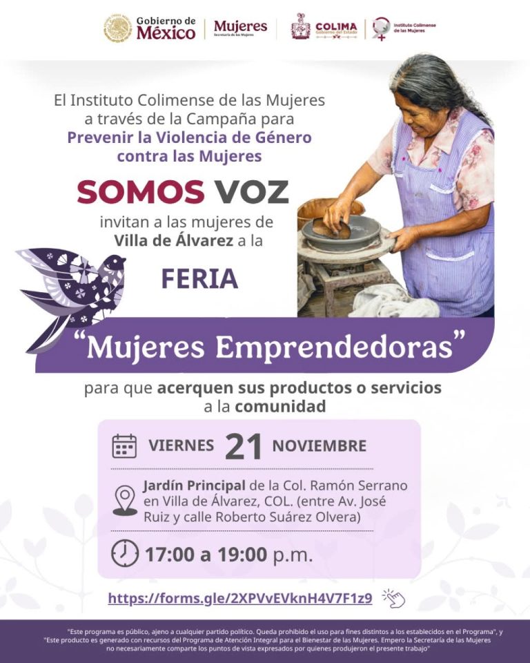 Este viernes, la Feria de Mujeres Emprendedoras en Villa de Álvarez, como parte de ‘Somos Voz’