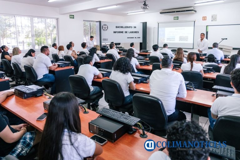 Bachillerato 34 rinde informe y destaca avances en retención escolar y sostenibilidad