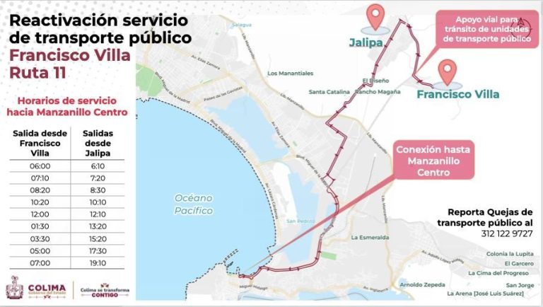 Subsemov realiza acciones para restablecer regularidad y operatividad de la ruta 11 en Manzanillo