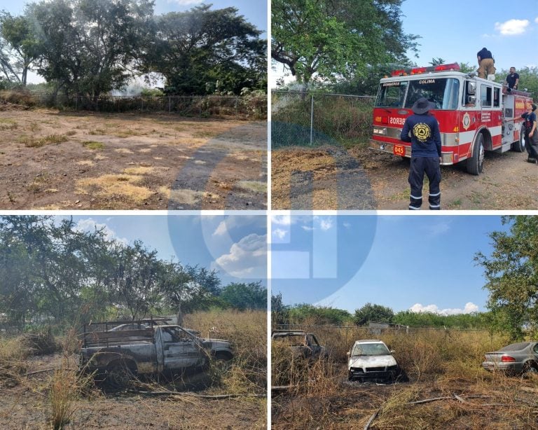 UEPC Colima apoya a bomberos en incendio de maleza cerca de agencias de autos