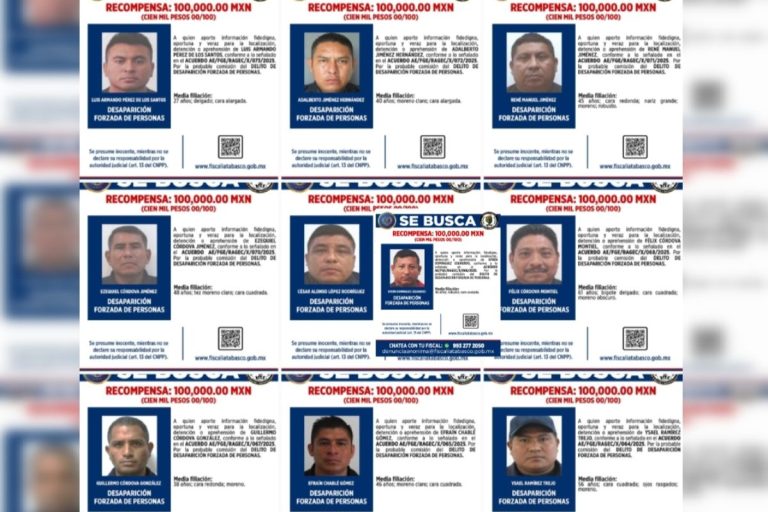 FGE Tabasco ofrecen recompensas por 10 policías presuntamente relacionados a desaparición de personas