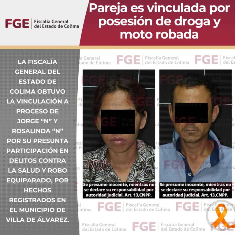 Pareja es vinculada por posesión de droga y moto robada