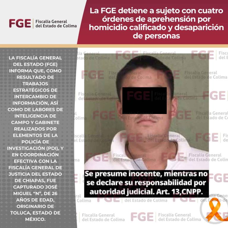 La FGE detiene a sujeto con cuatro órdenes de aprehensión por homicidio calificado y desaparición de personas