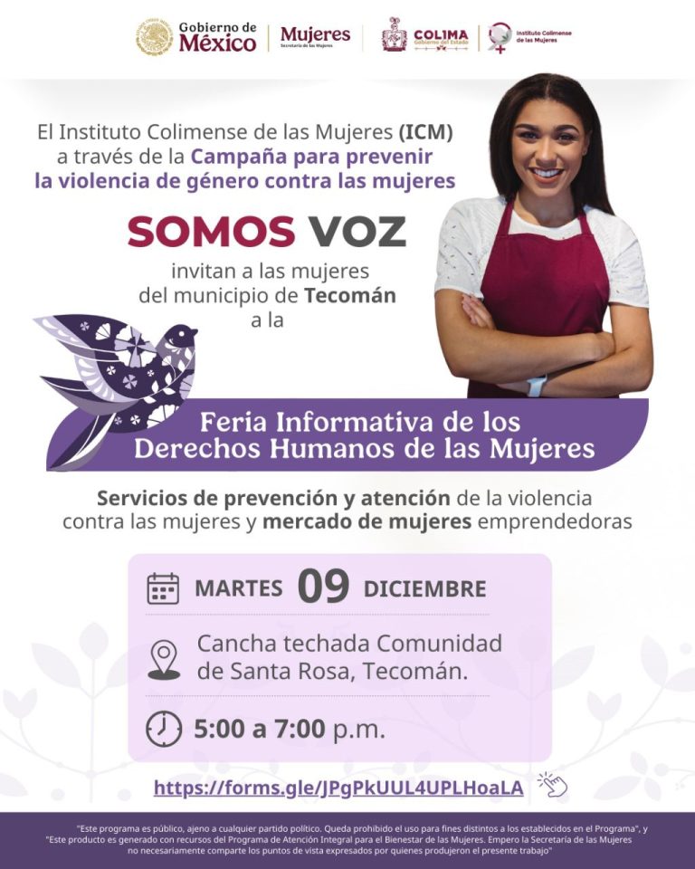 ICM acercará Feria de los Derechos Humanos de las Mujeres a la comunidad de Santa Rosa, en Tecomán