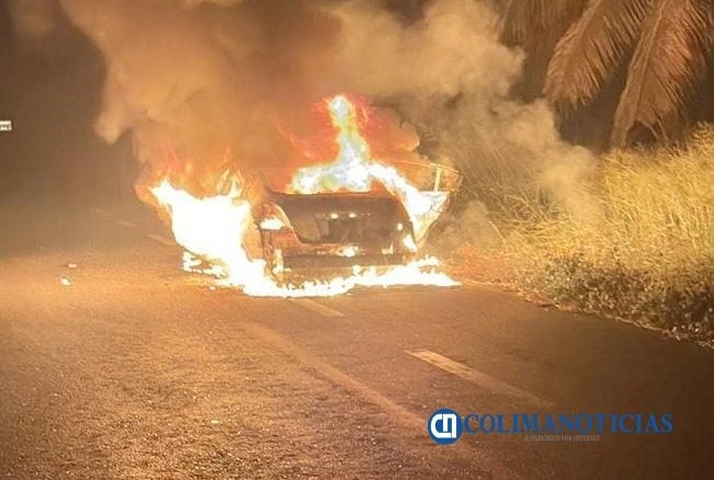 Vehículo se incendia en la carretera Tecomán–Pascuales; no hubo lesionado