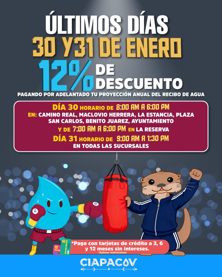 CIAPACOV invita a aprovechar los últimos días del 12% de descuento con horario extendido en el pago del servicio de agua