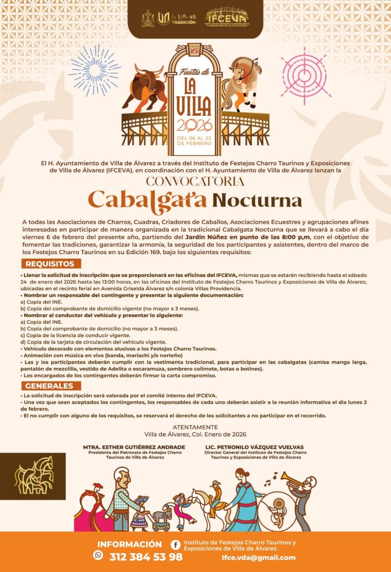 Convocan a la Cabalgata Nocturna 2026 de los Festejos Charro Taurinos de VdeA