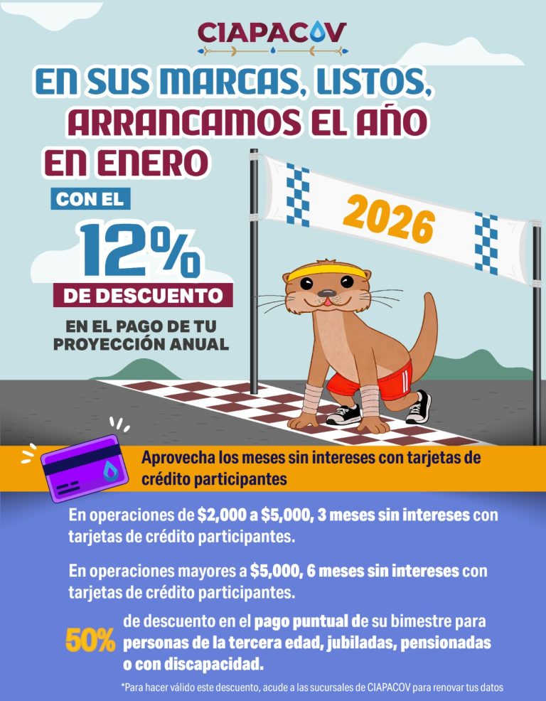 CIAPACOV ofrece 12% de descuento en enero al pago anual del agua, reconociendo a las y los usuarios cumplidos