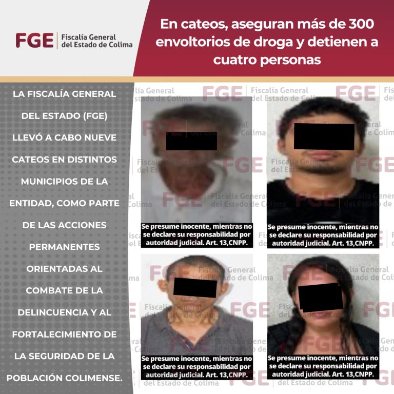 En cateos, aseguran más de 300 envoltorios de droga y detienen a cuatro personas