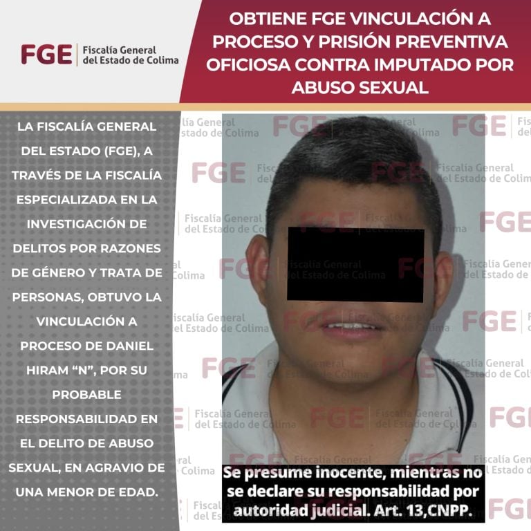 Obtiene FGE vinculación a proceso y prisión preventiva oficiosa contra imputado por abuso sexual