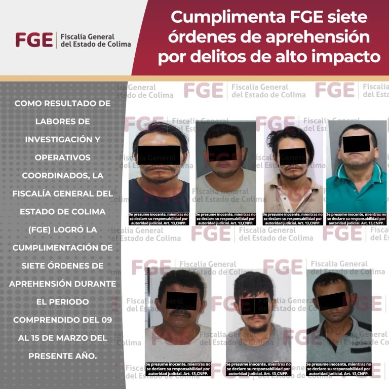 Cumplimenta FGE siete órdenes de aprehensión por delitos de alto impacto