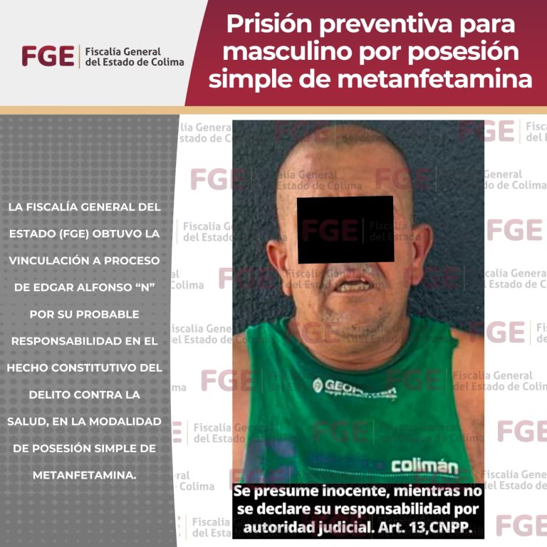 Prisión preventiva para masculino por posesión simple de metanfetamina