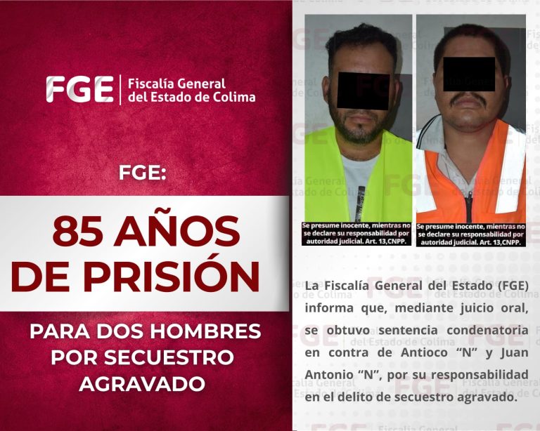 FGE: 85 años de prisión para dos hombres por secuestro agravado