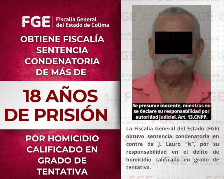 Obtiene Fiscalía sentencia condenatoria de más de 18 años de prisión por homicidio calificado en grado de tentativa