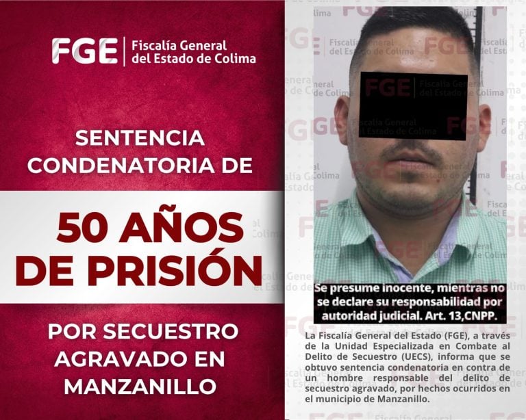 Obtiene FGE sentencia condenatoria de 50 años de prisión por secuestro agravado en Manzanillo