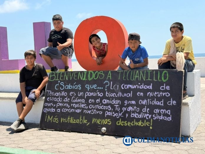 Niñez de Tecuanillo impulsa campaña para que turistas cuiden la playa