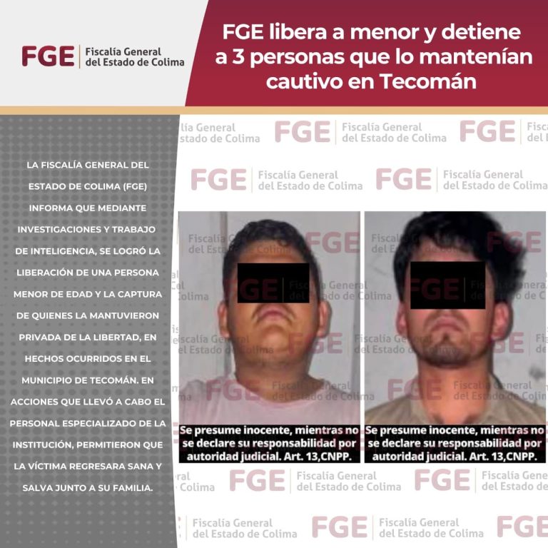 FGE libera a menor y detiene a 3 personas que lo mantenían cautivo en Tecomán