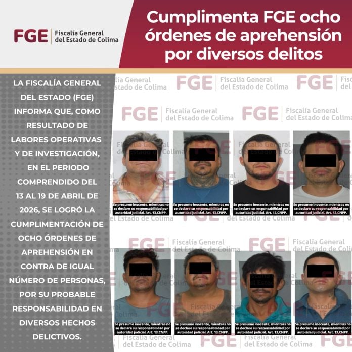 Cumplimenta FGE ocho órdenes de aprehensión por diversos delitos