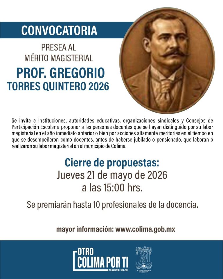 Gobierno de Riult Rivera invita a participar en la convocatoria para la Presea al Mérito Docente “Prof. Gregorio Torres Quintero 2026”