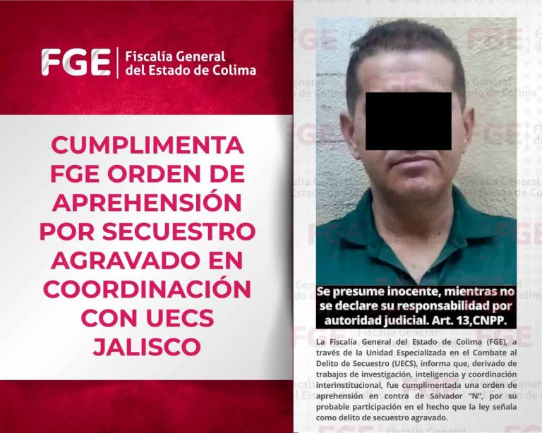 Cumplimenta FGE orden de aprehensión por secuestro agravado en coordinación con UECS Jalisco