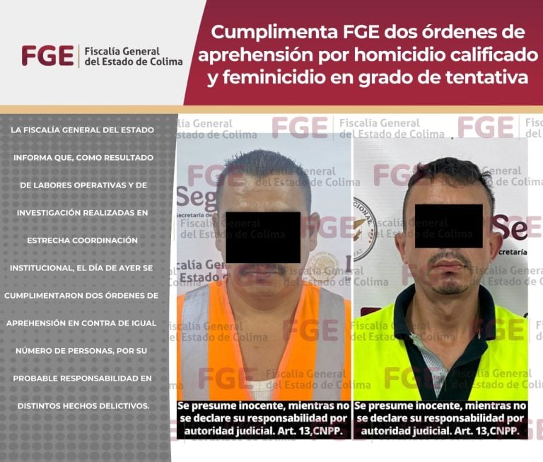 Cumplimenta FGE dos órdenes de aprehensión por homicidio calificado y feminicidio en grado de tentativa