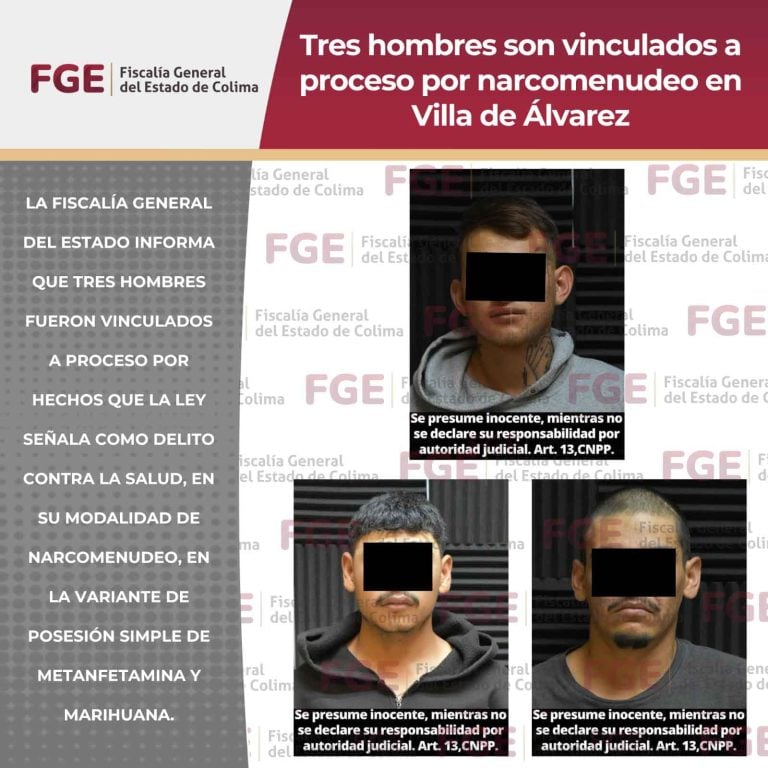 Tres hombres son vinculados a proceso por narcomenudeo en Villa de Álvarez
