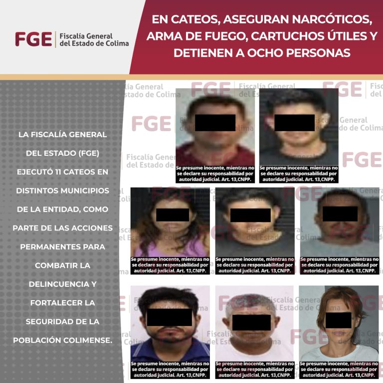 En cateos, aseguran narcóticos, arma de fuego, cartuchos útiles y detienen a ocho personas