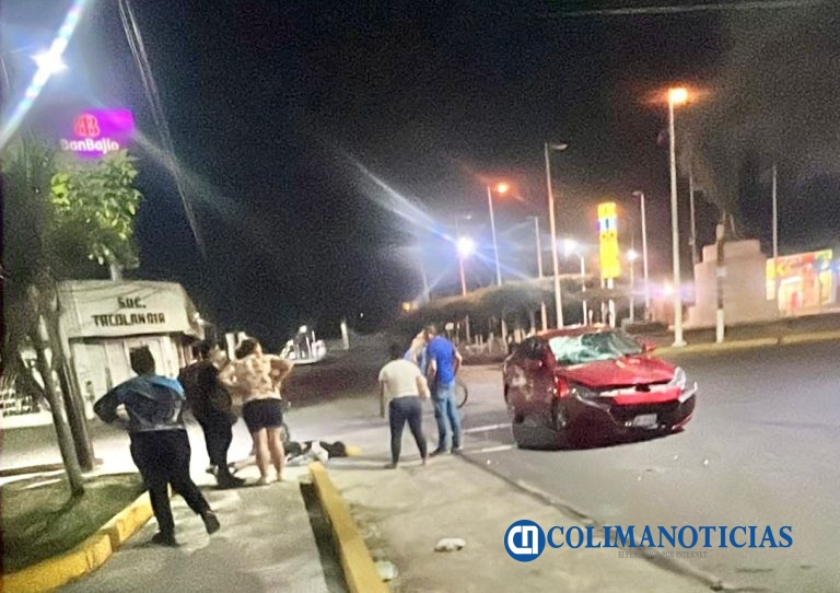 Motociclista resulta lesionado tras choque contra automóvil en el centro de Tecomán