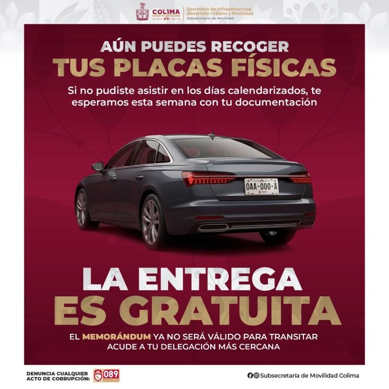 Movilidad Colima amplía periodo para recoger placas físicas, del 26 de mayo al 5 de junio