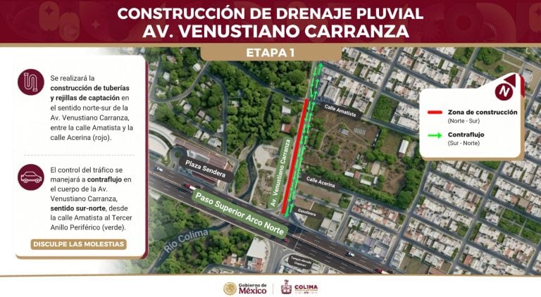 Seidum Colima informa ajustes a la circulación en avenida Venustiano Carranza a partir de este martes
