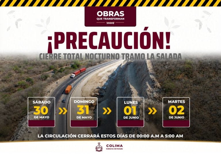 Seidum Colima informa cierre total nocturno en ‘La Salada’ este sábado, domingo, lunes y martes
