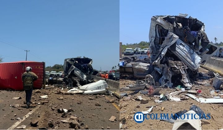 Accidente entre vehículos de carga obstruye autopista Manzanillo a Colima; PC Manzanillo atiende a personas lesionadas