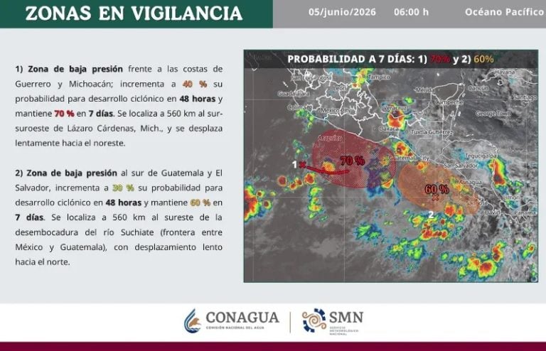Se forman dos potenciales ciclones en el Océano Pacífico, alerta la Conagua
