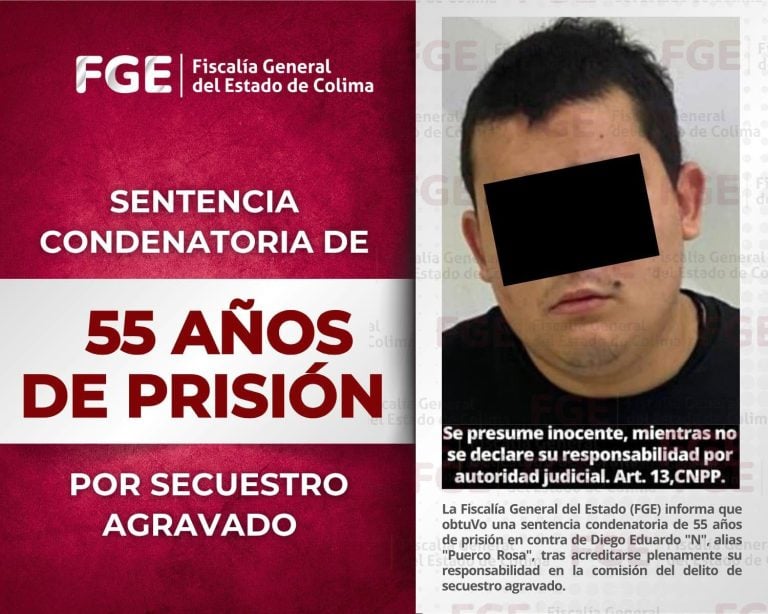Fiscalía General del Estado obtiene sentencia condenatoria de 55 años de prisión por secuestro agravado