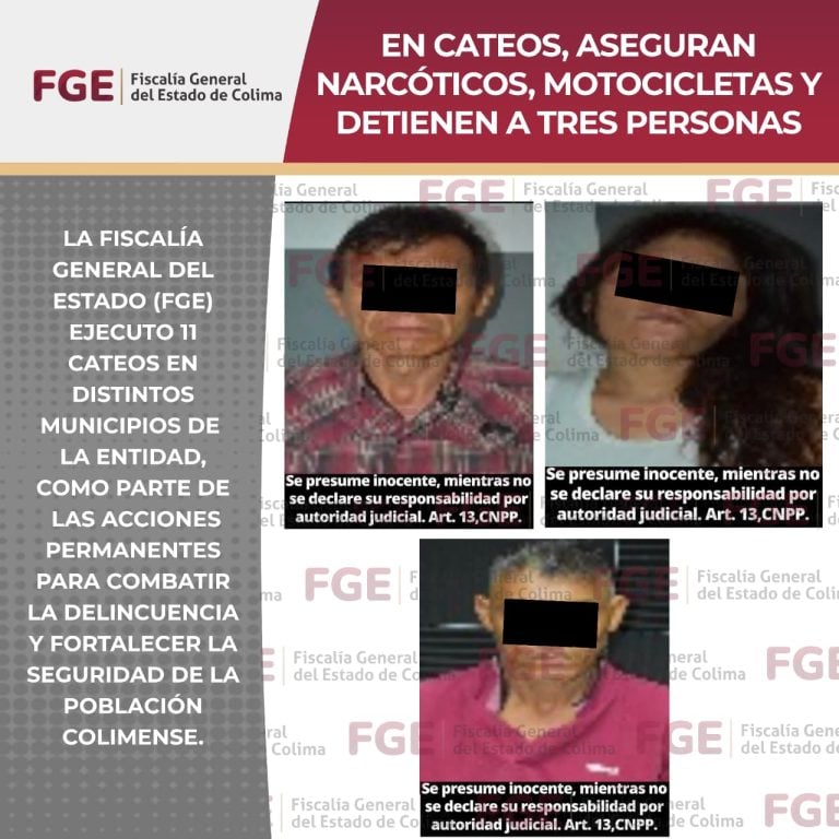 En cateos, aseguran narcóticos, motocicletas y detienen a tres personas