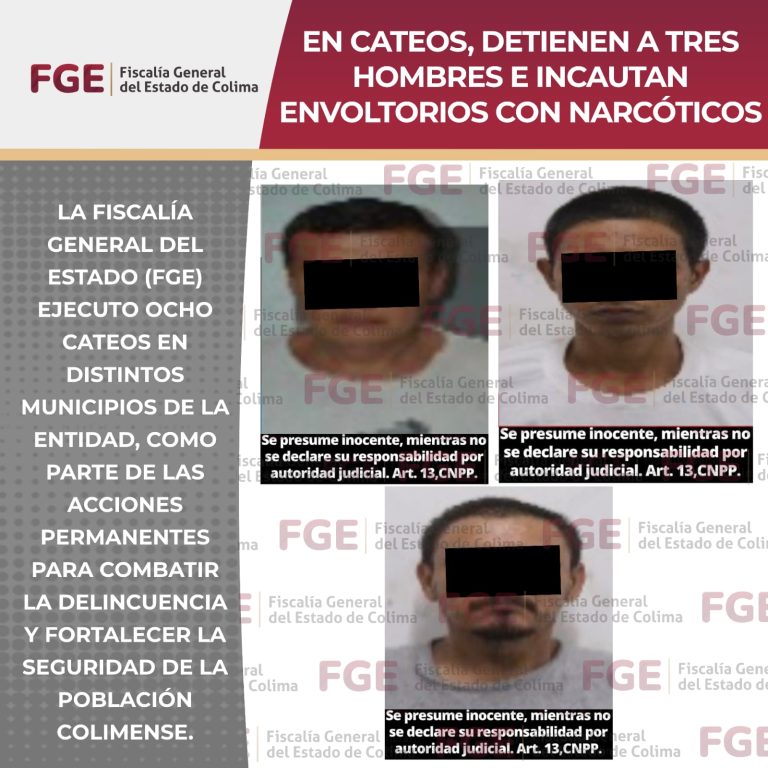 En cateos, detienen a tres hombres e incautan envoltorios con narcóticos