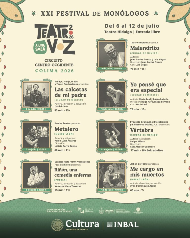 Festival de Monólogos llegará Colima del 6 al 12 de julio con funciones gratuitas en el teatro Hidalgo