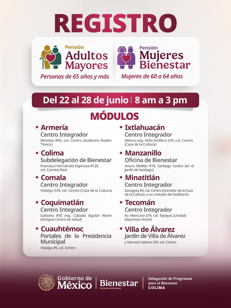 Del 22 al 28 de junio se realiza el registro a las Pensiones para Adultos Mayores y Mujeres Bienestar: Rosario Silva