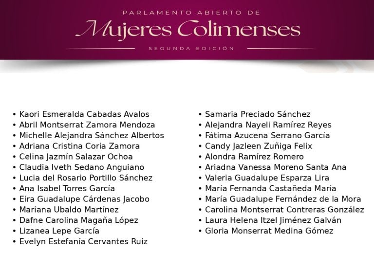Emiten resultados para integrar el Parlamento Abierto de Mujeres Colimenses 2026