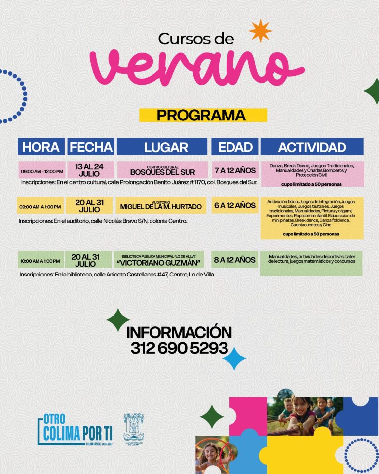 Ayuntamiento de Colima abre inscripciones para sus cursos de verano 2026
