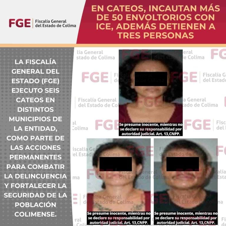 En cateos, incautan más de 50 envoltorios con ICE, además detienen a tres personas