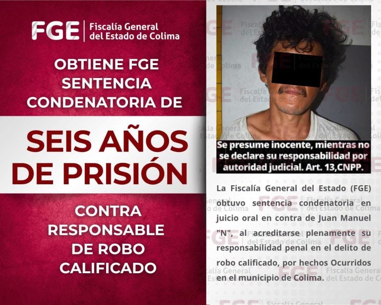 Obtiene FGE sentencia condenatoria de seis años de prisión contra responsable de robo calificado