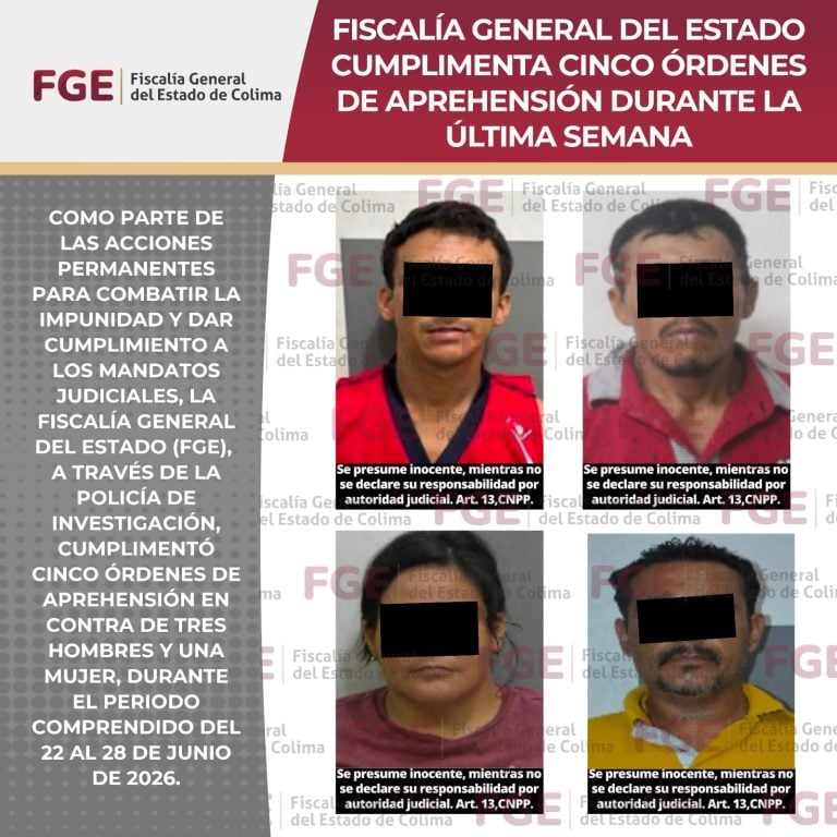 Fiscalía General del Estado cumplimenta cinco órdenes de aprehensión durante la última semana