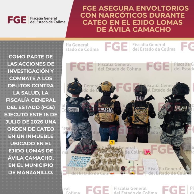 FGE asegura envoltorios con narcóticos durante cateo en el ejido Lomas de Ávila Camacho